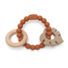 Afbeelding in Gallery-weergave laden, Soft & Hard | Leaf RATTLE Wood & Silicone Teether | Rust & Khaki