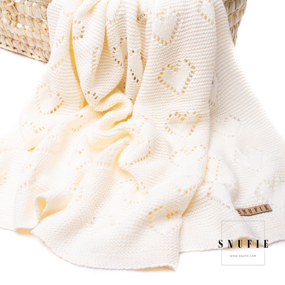 Baby Blanket | Knitted LOVE | Off-White 80x100cm newborn size